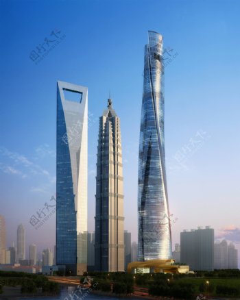 高清上海中心东方明珠建筑群