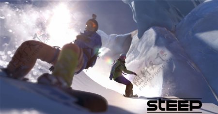 彩色插画滑雪运动风景