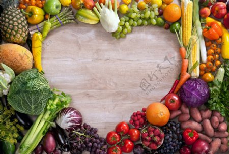蔬菜水果组合心形高清背景