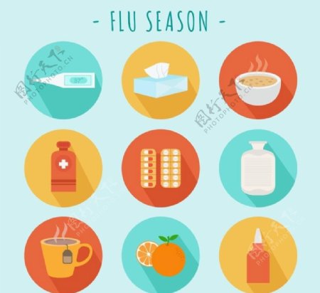 9款圆形流感季节图标
