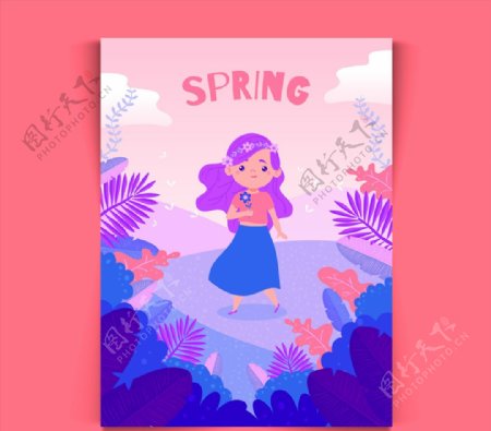 可爱春季女孩卡片