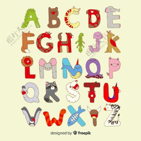 26个彩色动物字母