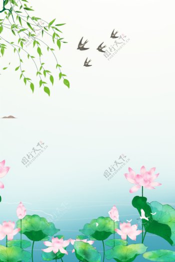 卡通池塘莲花背景