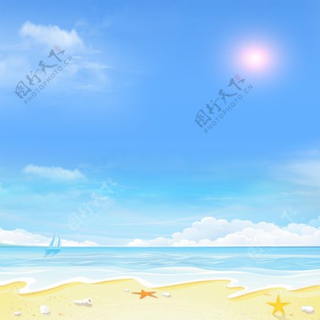 卡通海洋沙滩天空海岛背景
