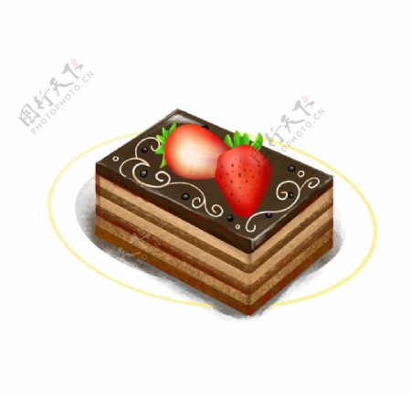 手绘水彩草莓巧克力蛋糕