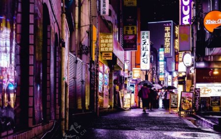 日式街头灯光繁华背景素材