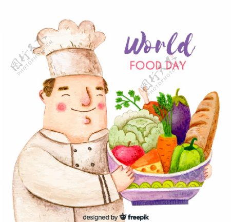 彩绘世界粮食日怀抱食物的厨