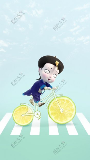 僵小鱼水果系列柠檬单车壁纸