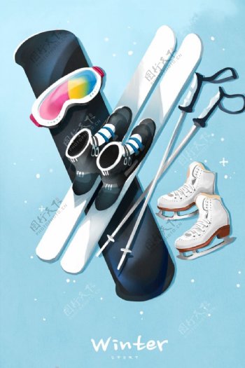 滑雪插画海报