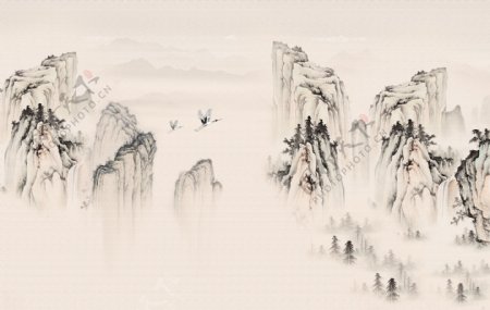 新中式山水水墨背景墙