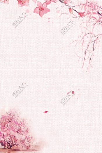 粉色清新樱花花朵枝头复古背景