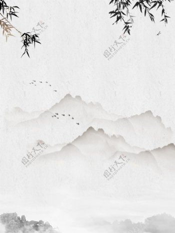 山峦竹子高清古典中国风水墨背景