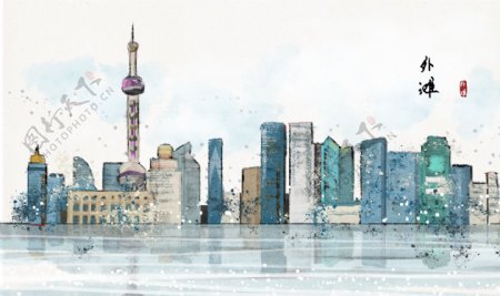 上海国风古风插画卡通背景