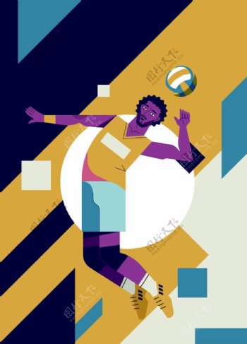 排球运动卡通海报