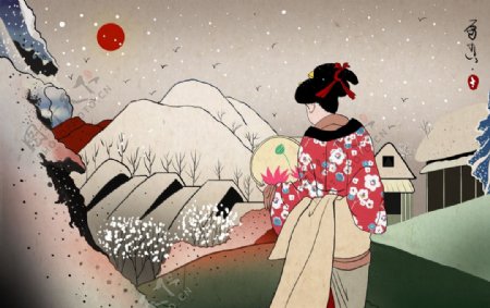 日式浮世绘传统插画海报素材