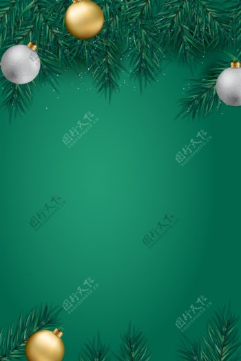 圣诞绿色铃铛促销活动优惠背景