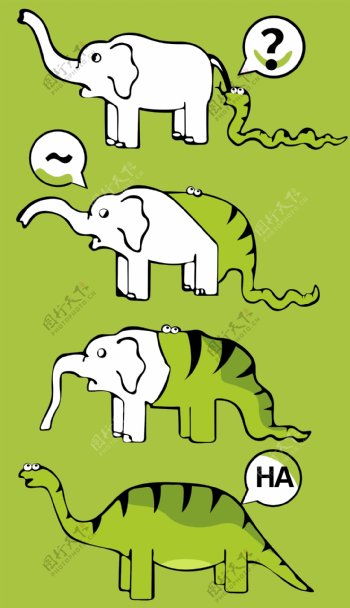 卡通漫画蛇吃象蛇大象