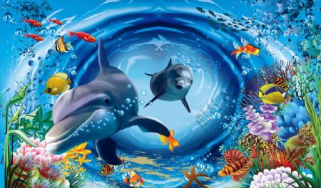 海底世界海豚背景墙