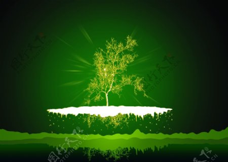 绿色大气漂浮的树文案宣传海报