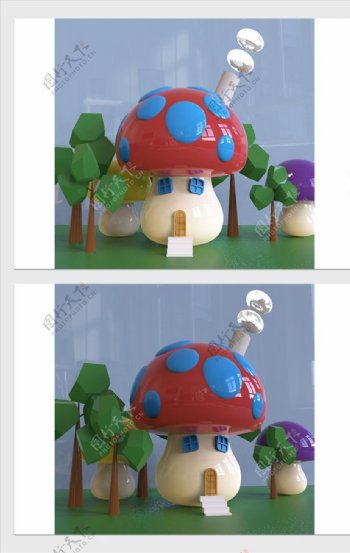 蘑菇房子美陈设计