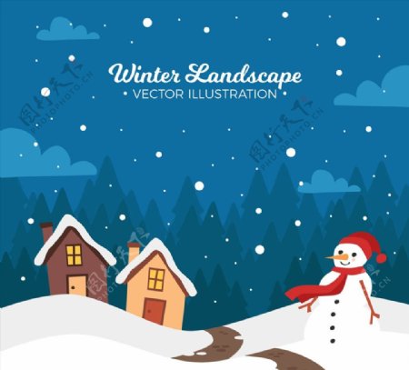 冬季房屋和雪人图片