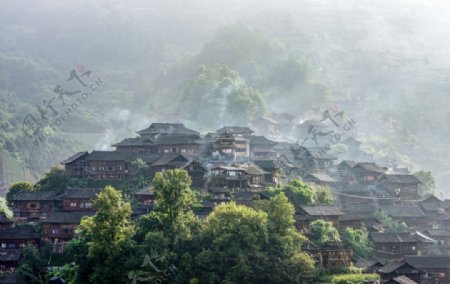 古镇寺庙自然风景背景海报素材图片