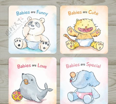 手绘动物迎婴卡片图片
