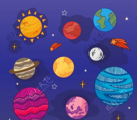 彩色太阳系行星图片