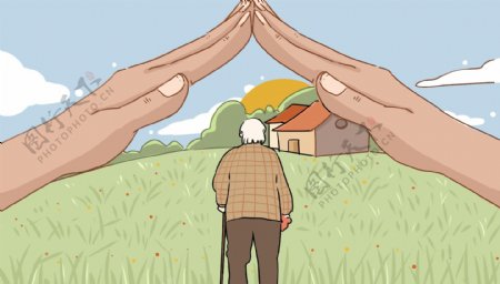 关爱老人插画卡通背景海报素材图片