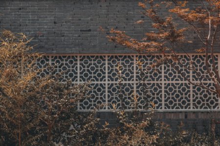 秋季复古墙院背景海报素材图片