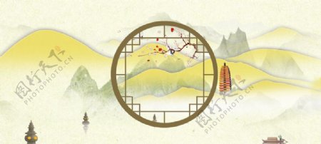 中国古风中式窗框背景图片