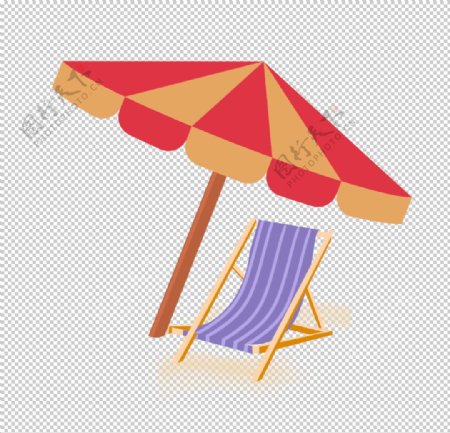 遮阳伞躺椅卡通背景海报素材图片