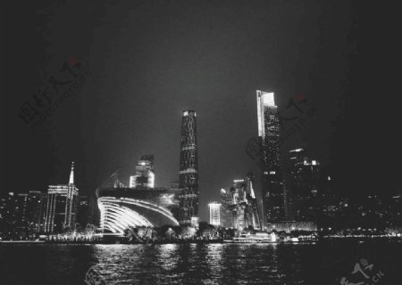 珠江新城黑白夜景图片