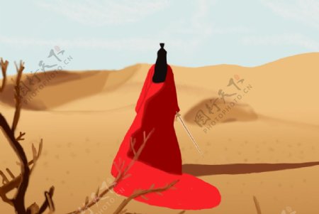 沙漠红衣女剑客图片