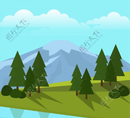 山坡树木风景矢量图片