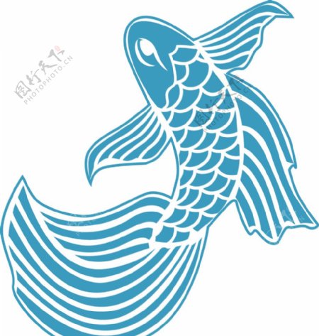 蓝色鱼活动古典水墨矢量图片