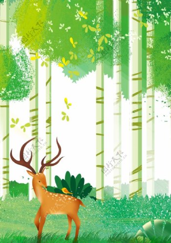 森林梅花鹿插画图片