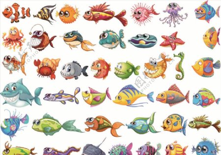卡通海洋鱼类矢量图片