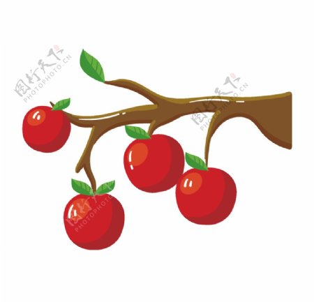 卡通手绘树枝上的苹果图片