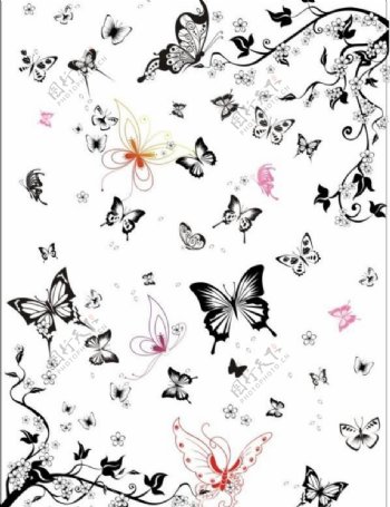许多黑色和白色的蝴蝶矢量集