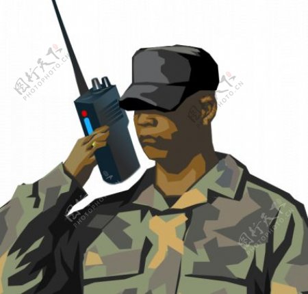 用对讲机无线电矢量绘图的士兵