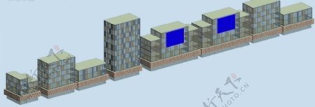 城市规划商城商业街办公楼建筑模型鸟瞰图