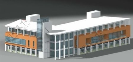 现代三层学校建筑群3D模型