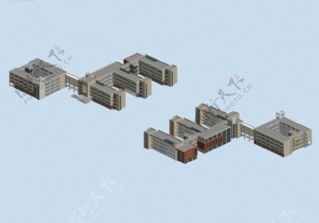 简洁学校建筑群3D模型