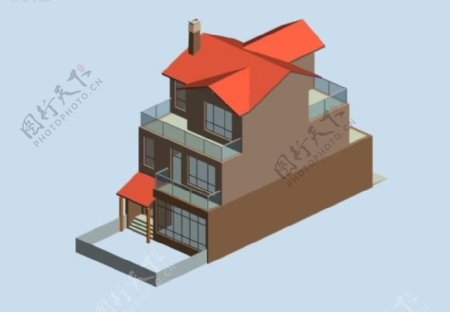 独栋三层别墅3D模型设计