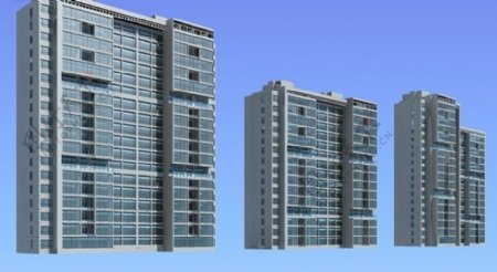 三栋高层板式住宅楼群3D模型