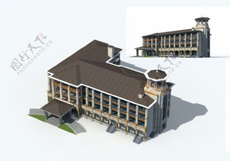 伞形凸顶多层公建建筑3D模型