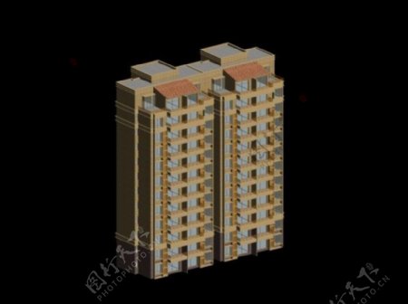 土黄色高层住宅建筑3D模型