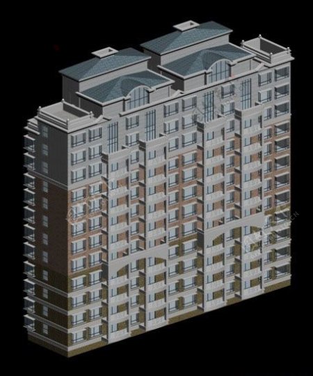 欧式屋顶高层住宅建筑3D模型