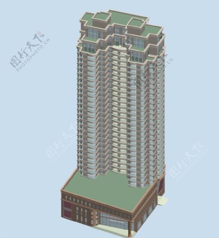凹形高层住宅商业楼3D模型